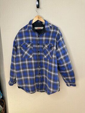 Anchor Blue WKWR Mens Quilted Flannel Shirt Jacket Blue Plaid L Y2k Vintag3